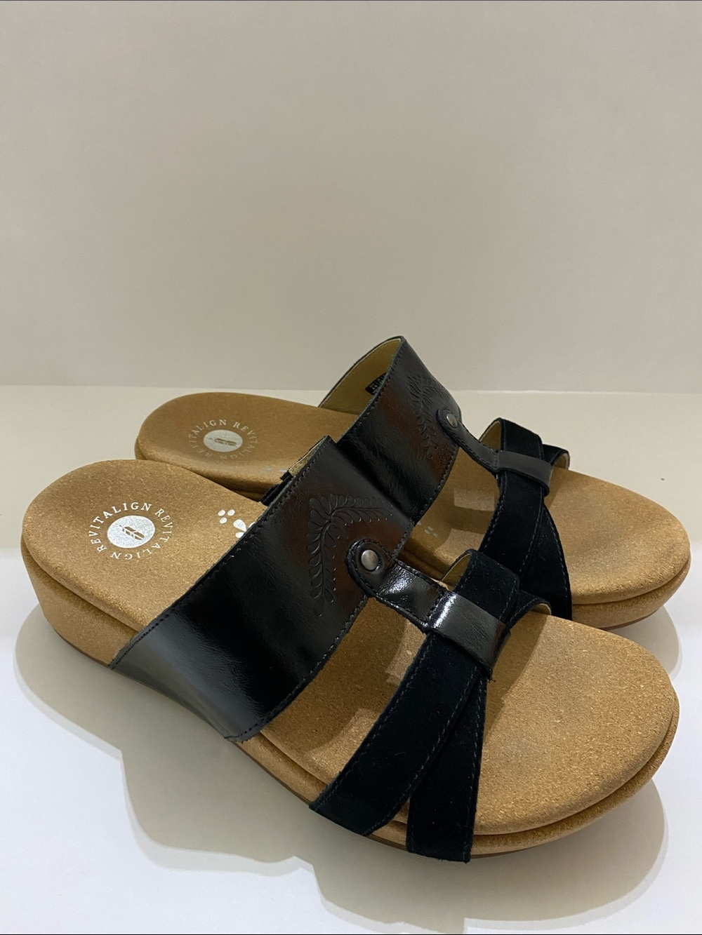 REVITALIGN Black Slide Sandals with Dual-Strap Design